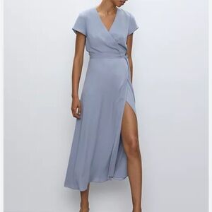 Aritzia Babaton Wrap Dress, Dusty Blue, Size Small